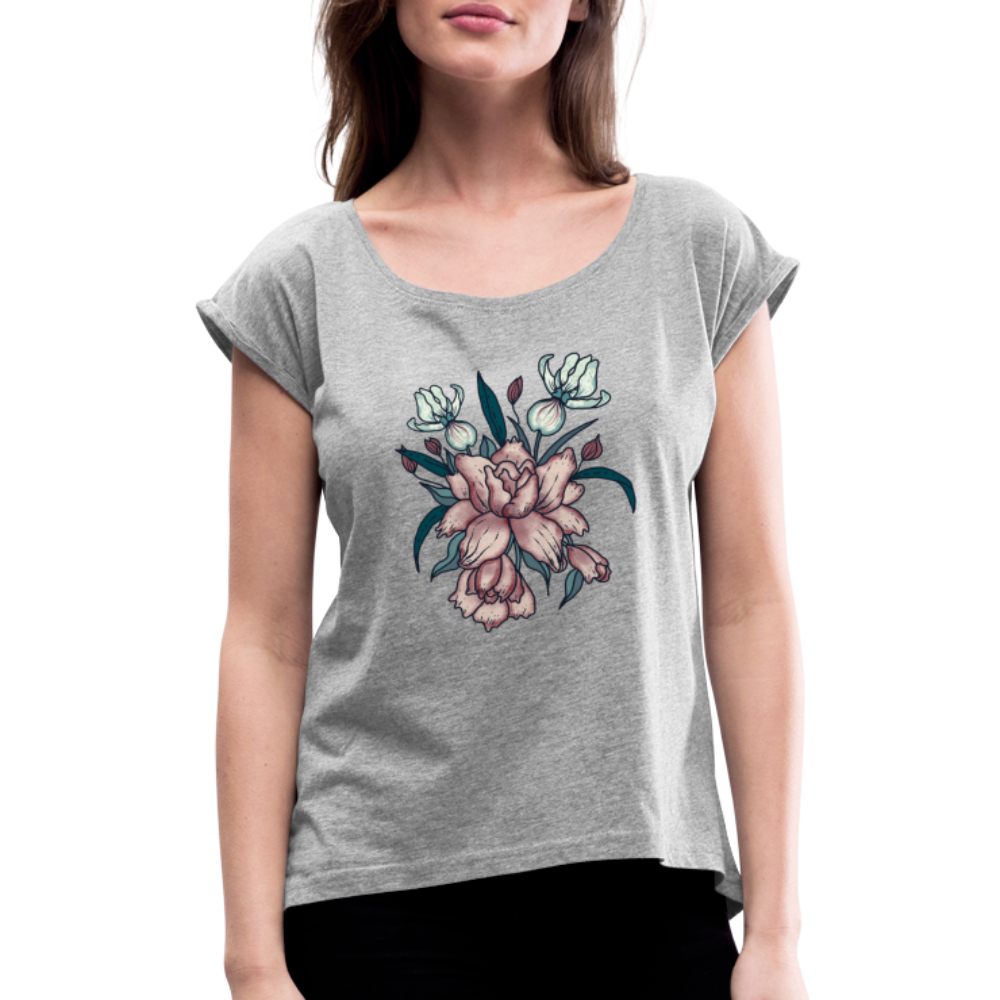 Frauen T-Shirt mit gerollten Ärmeln - "Vintage-Orchideen" - Hinter dem Mond
