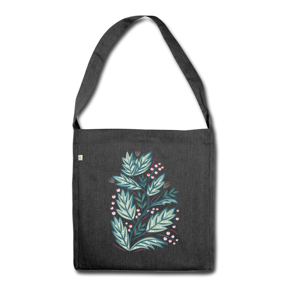 Shoulder Bag made from recycled material - "Frühling Floral" - Schwarz meliert