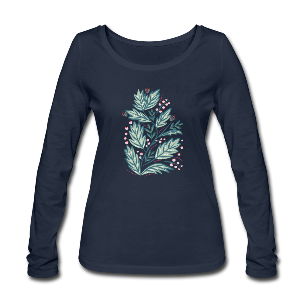 Women's Organic Longsleeve Shirt- "Frühling Floral" - Navy
