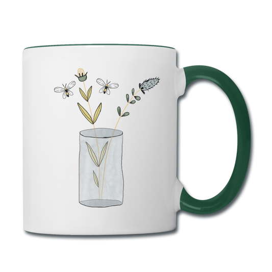 Contrasting Mug - "Kind malt Frühling" - Weiß/Dunkelgrün