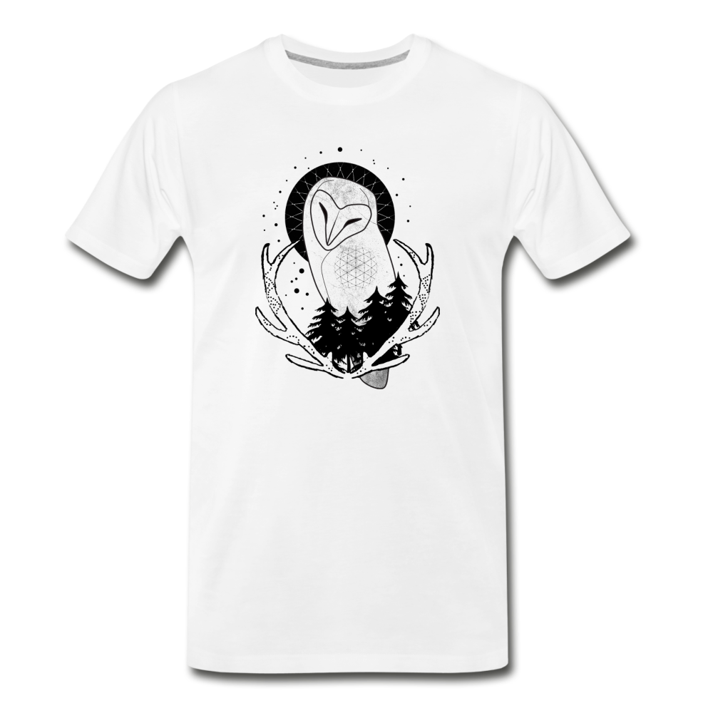 Männer Premium Bio T-Shirt - "Eule mit Geweih" - Weiß