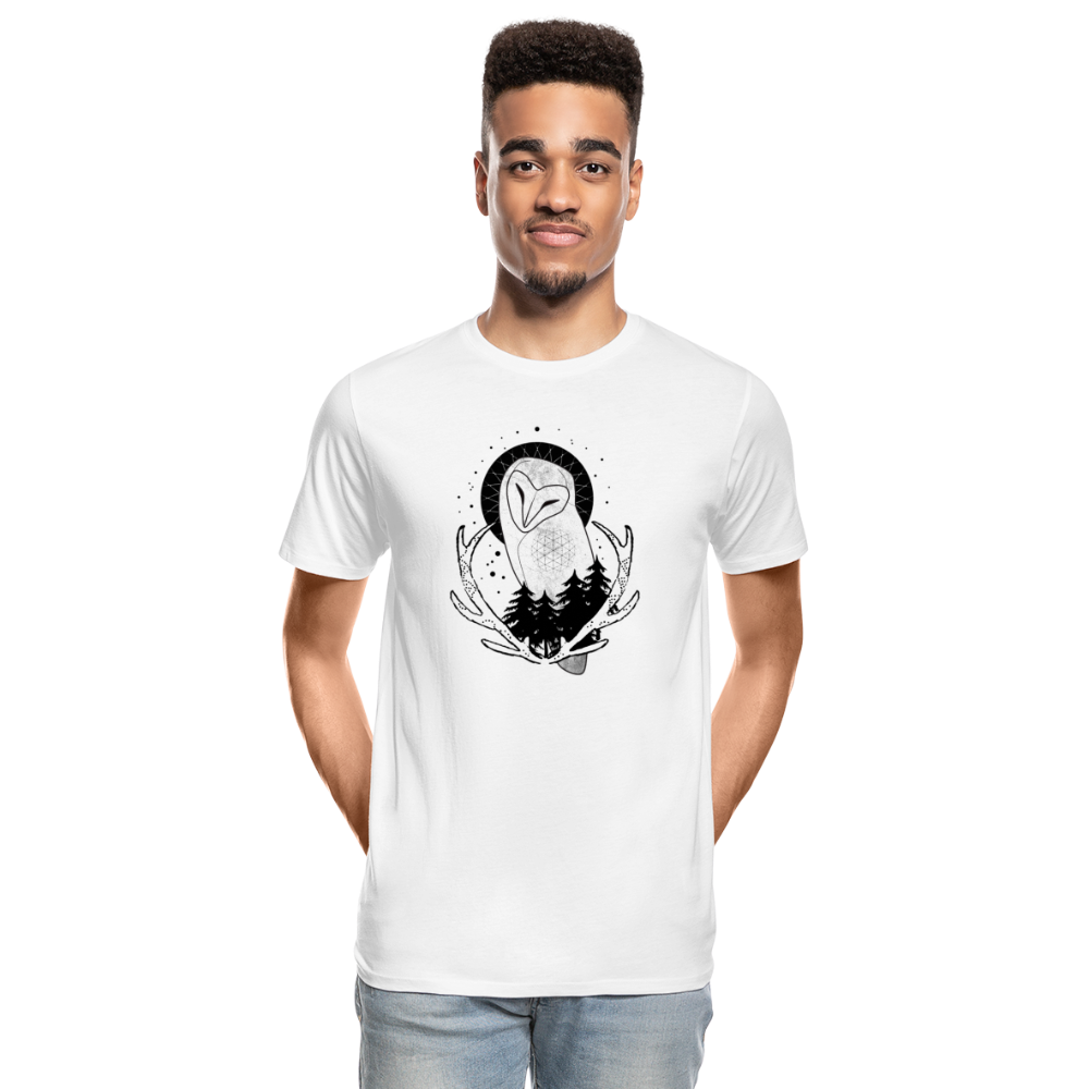 Männer Premium Bio T-Shirt - "Eule mit Geweih" - Weiß