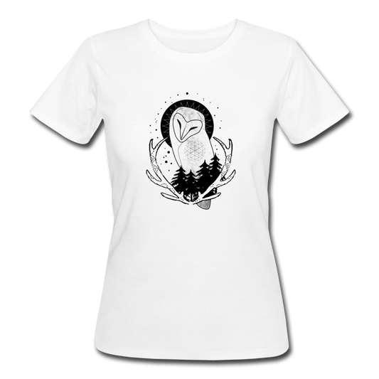 Frauen Bio-T-Shirt - “Eule mit Geweih” - Weiß