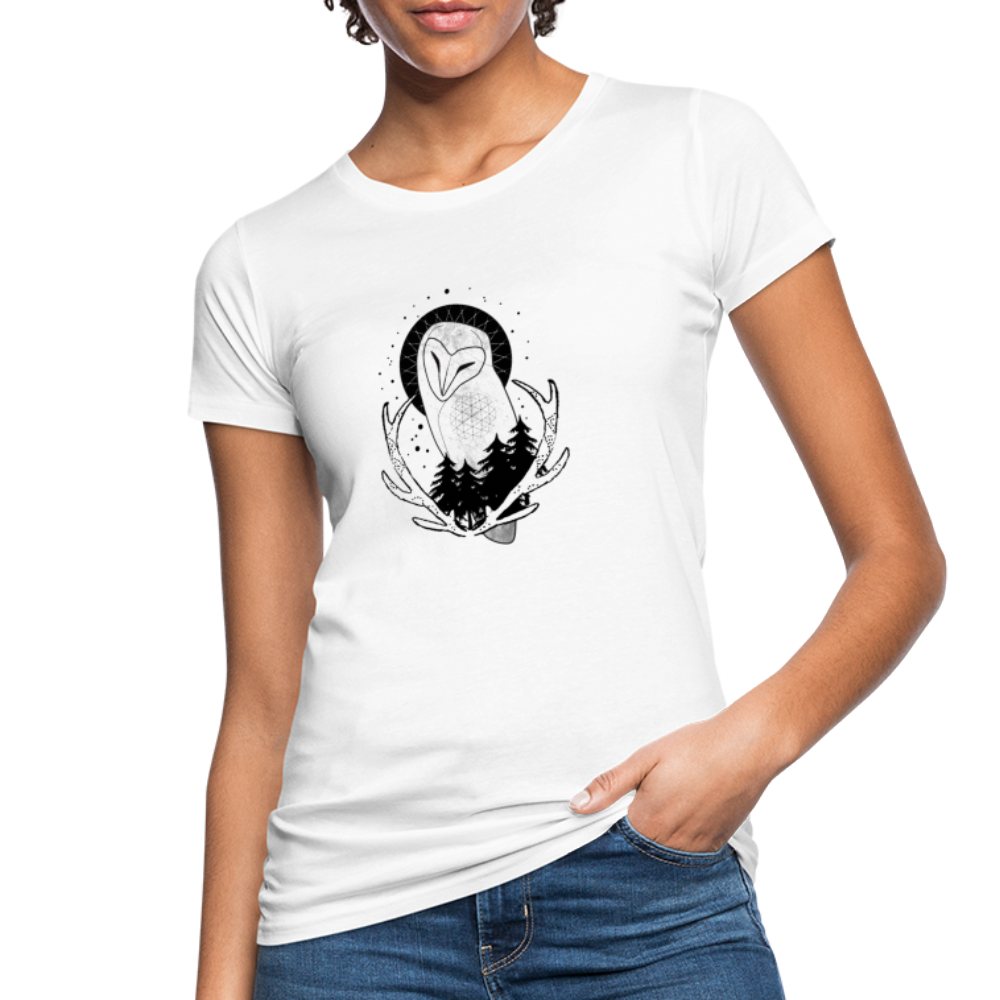 Frauen Bio-T-Shirt - “Eule mit Geweih” - Weiß