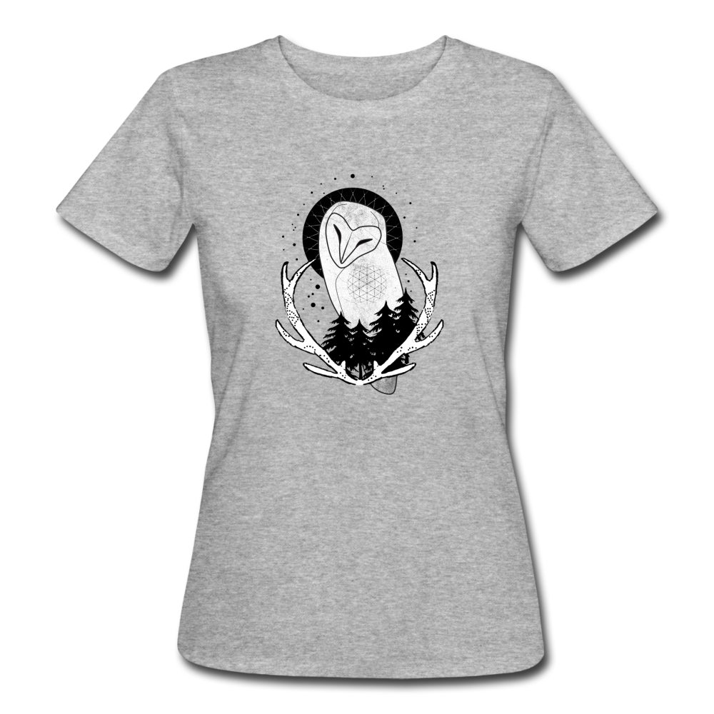 Frauen Bio-T-Shirt - “Eule mit Geweih” - Grau meliert