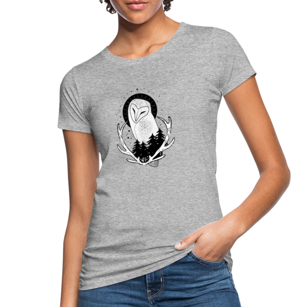 Frauen Bio-T-Shirt - “Eule mit Geweih” - Grau meliert