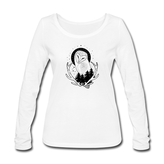 Frauen Bio-Langarmshirt - “Eule mit Geweih” - Weiß