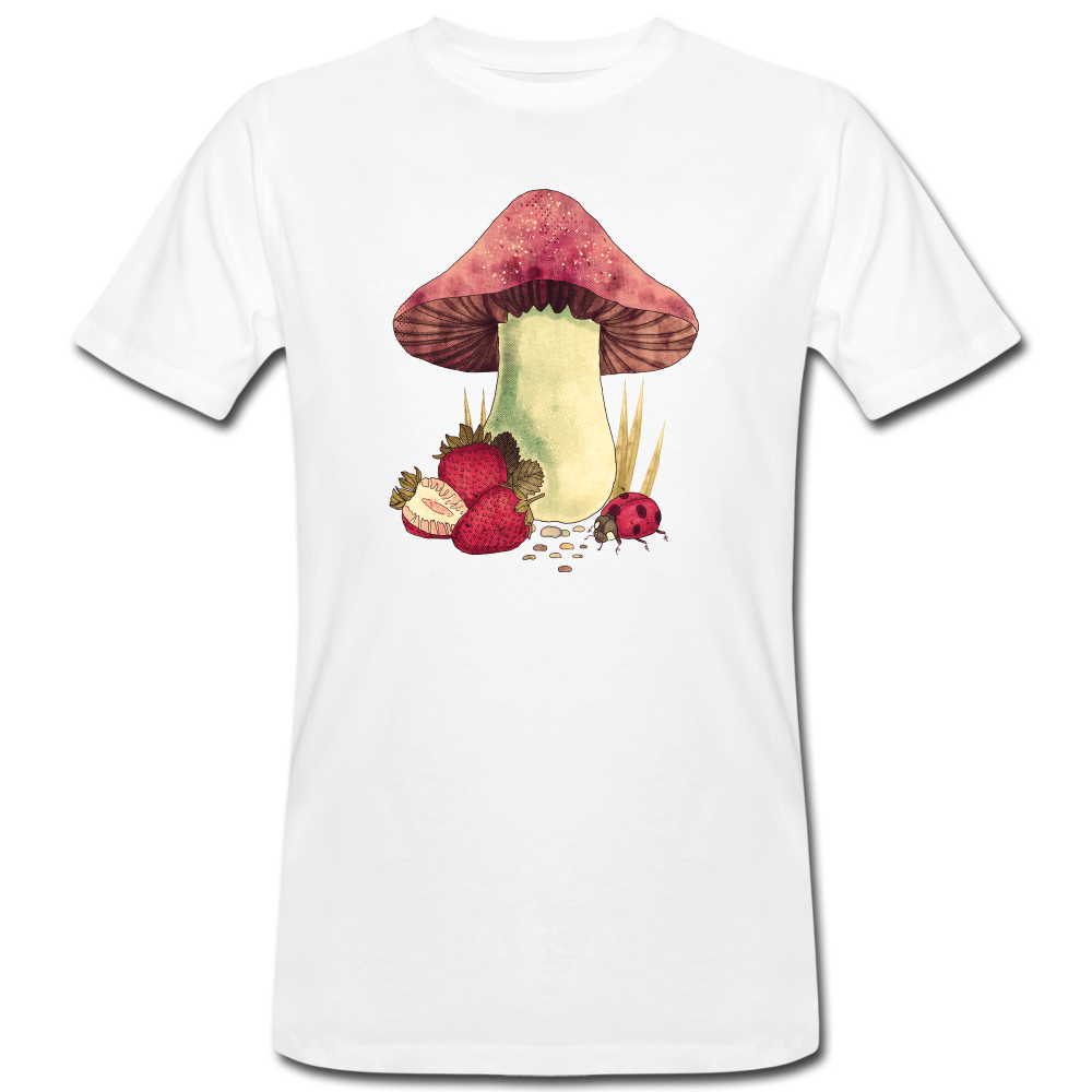 Männer Bio-T-Shirt - "Cottagecore_Pilz und Erdbeeren" - Weiß