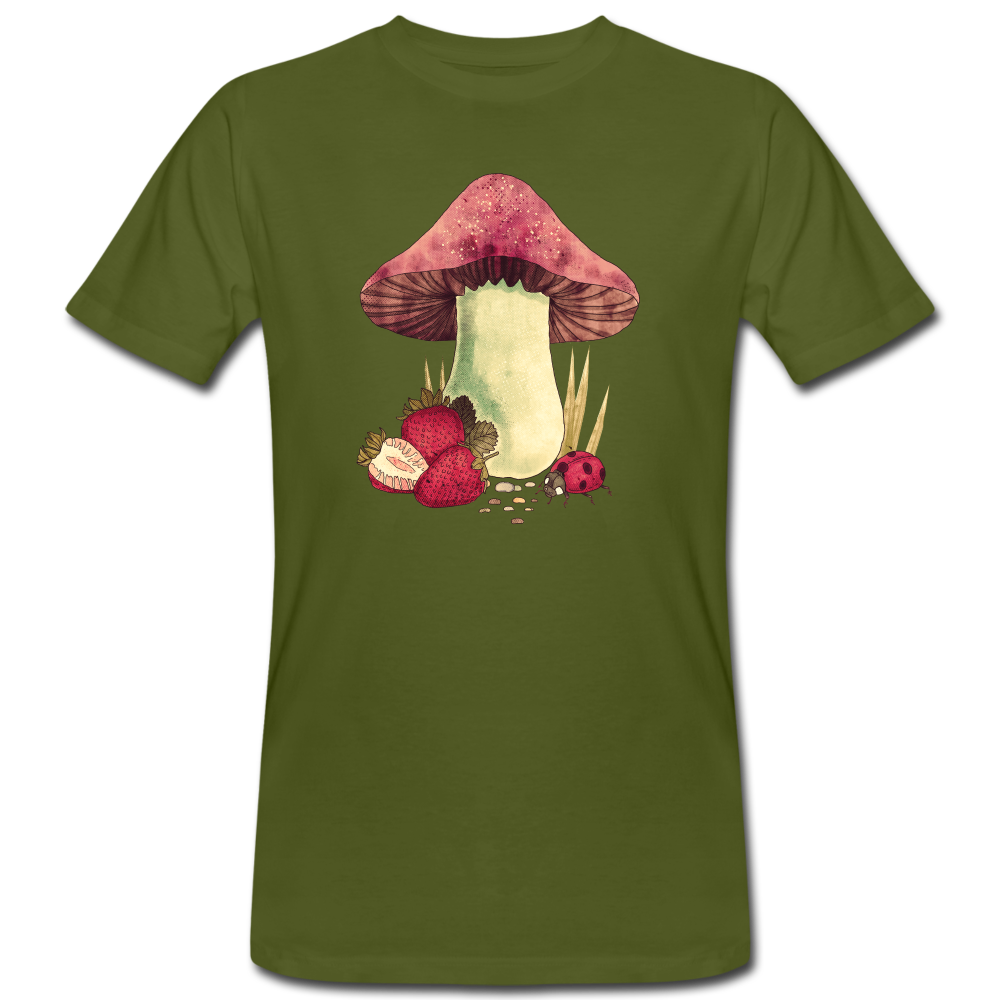 Männer Bio-T-Shirt - "Cottagecore_Pilz und Erdbeeren" - Moosgrün