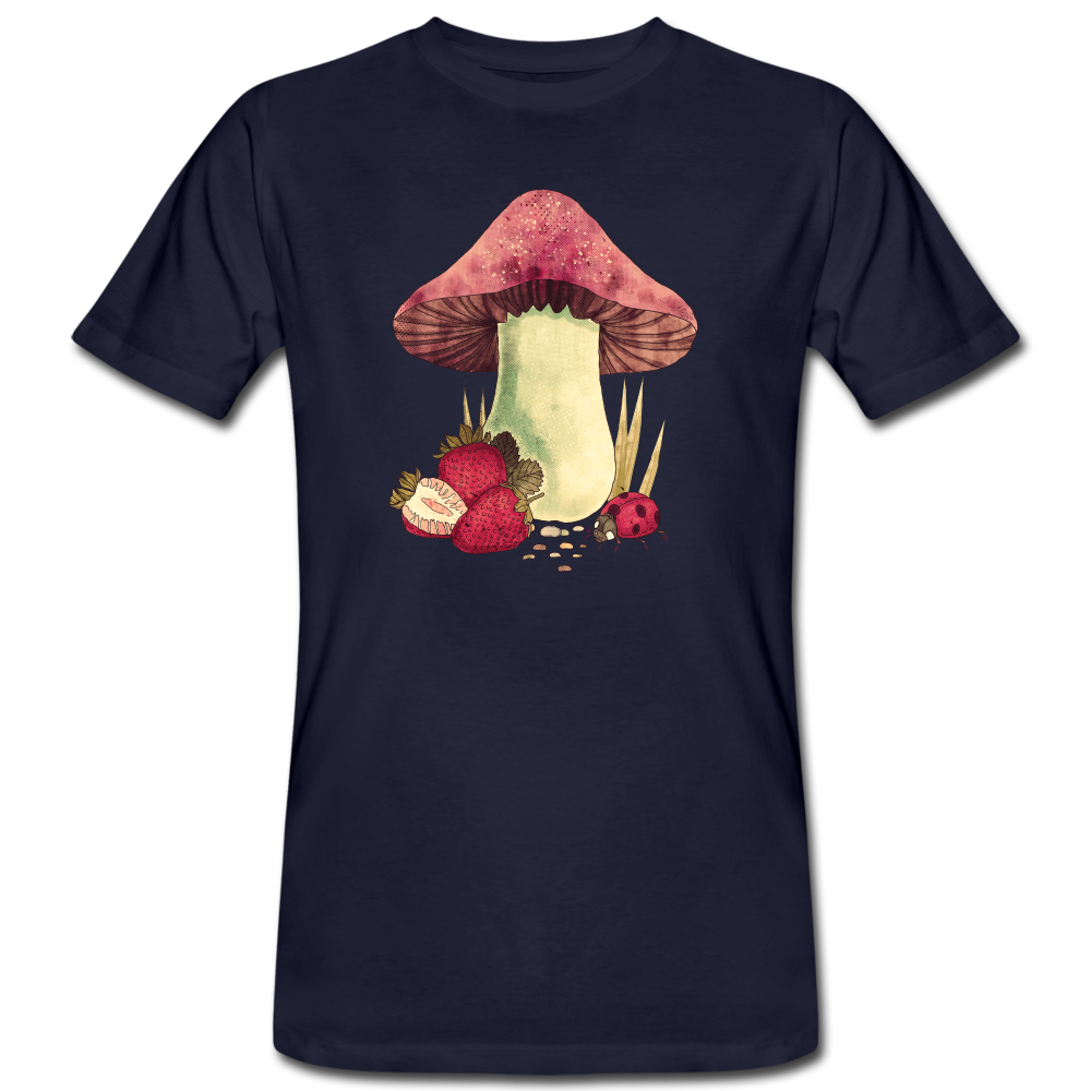 Männer Bio-T-Shirt - "Cottagecore_Pilz und Erdbeeren" - Navy