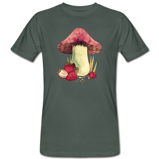 Männer Bio-T-Shirt - "Cottagecore_Pilz und Erdbeeren" - Graugrün