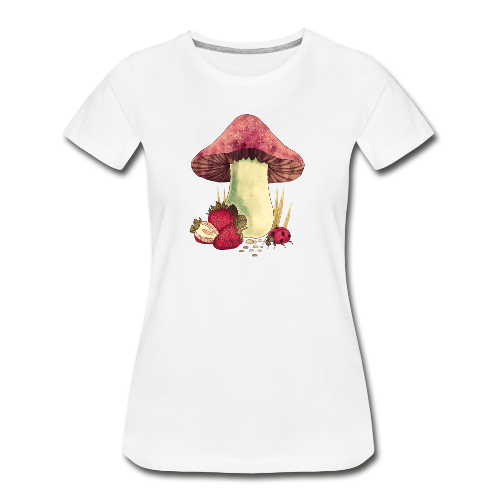 Frauen Premium Bio T-Shirt - "Cottagecore_Pilz und Erdbeeren" - Weiß