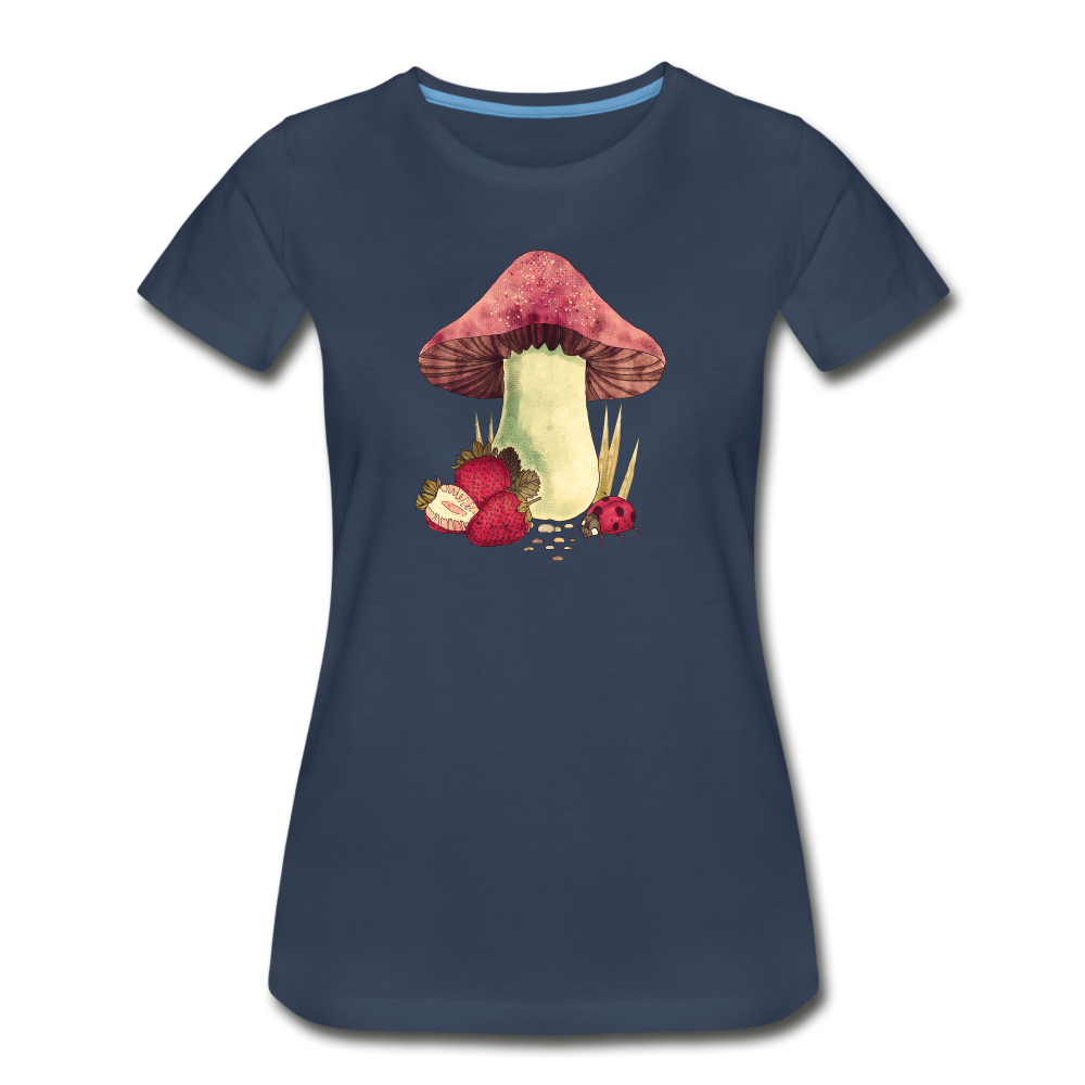 Frauen Premium Bio T-Shirt - "Cottagecore_Pilz und Erdbeeren" - Navy