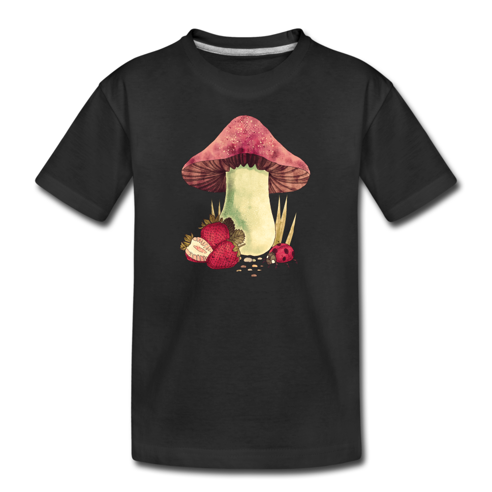 Teenager Premium T-Shirt - "Cottagecore_Pilz und Erdbeeren" - Schwarz