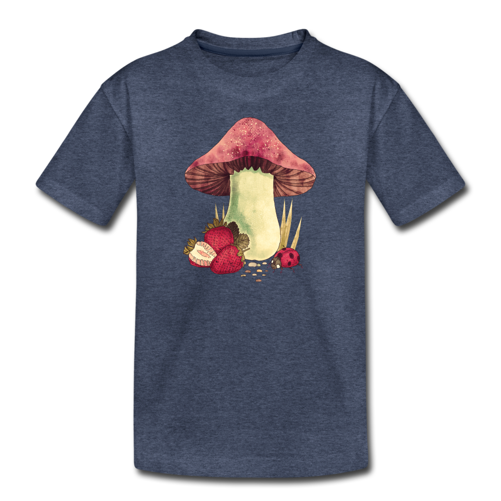Teenager Premium T-Shirt - "Cottagecore_Pilz und Erdbeeren" - Blau meliert