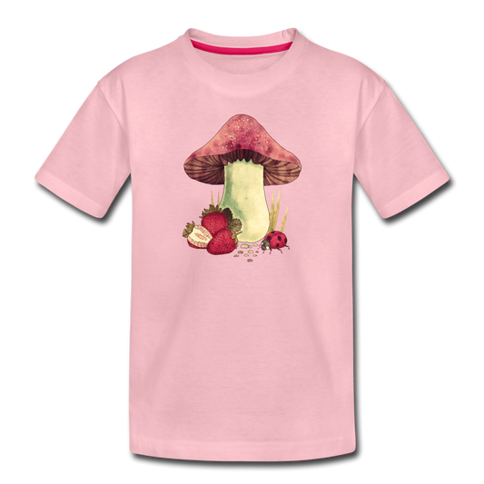 Kinder Premium T-Shirt - "Cottagecore_Pilz und Erdbeeren" - Hellrosa