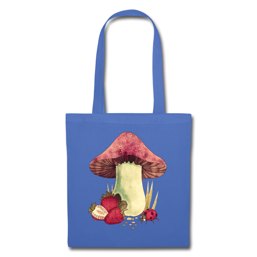 Stoffbeutel - "Cottagecore_Pilz und Erdbeeren" - Hellblau