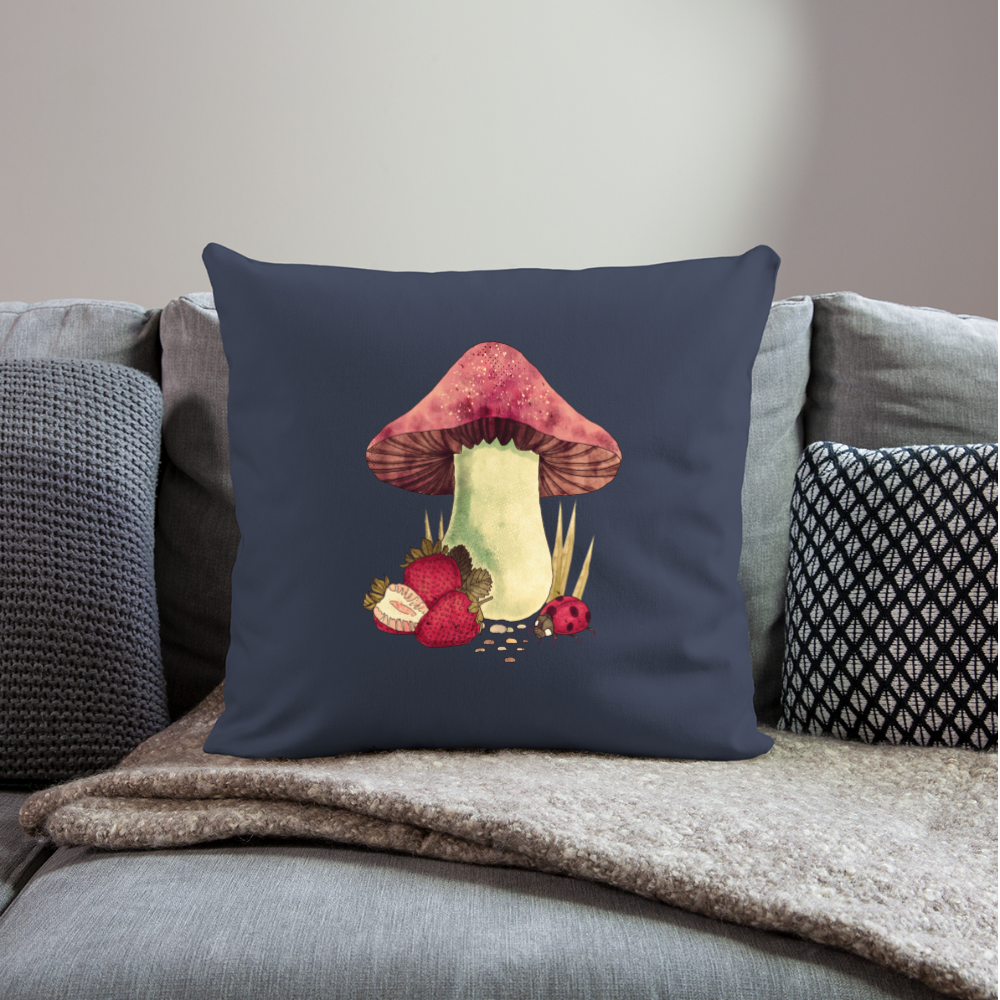 Sofakissenbezug 44 x 44 cm - "Cottagecore_Pilz und Erdbeeren" - Navy