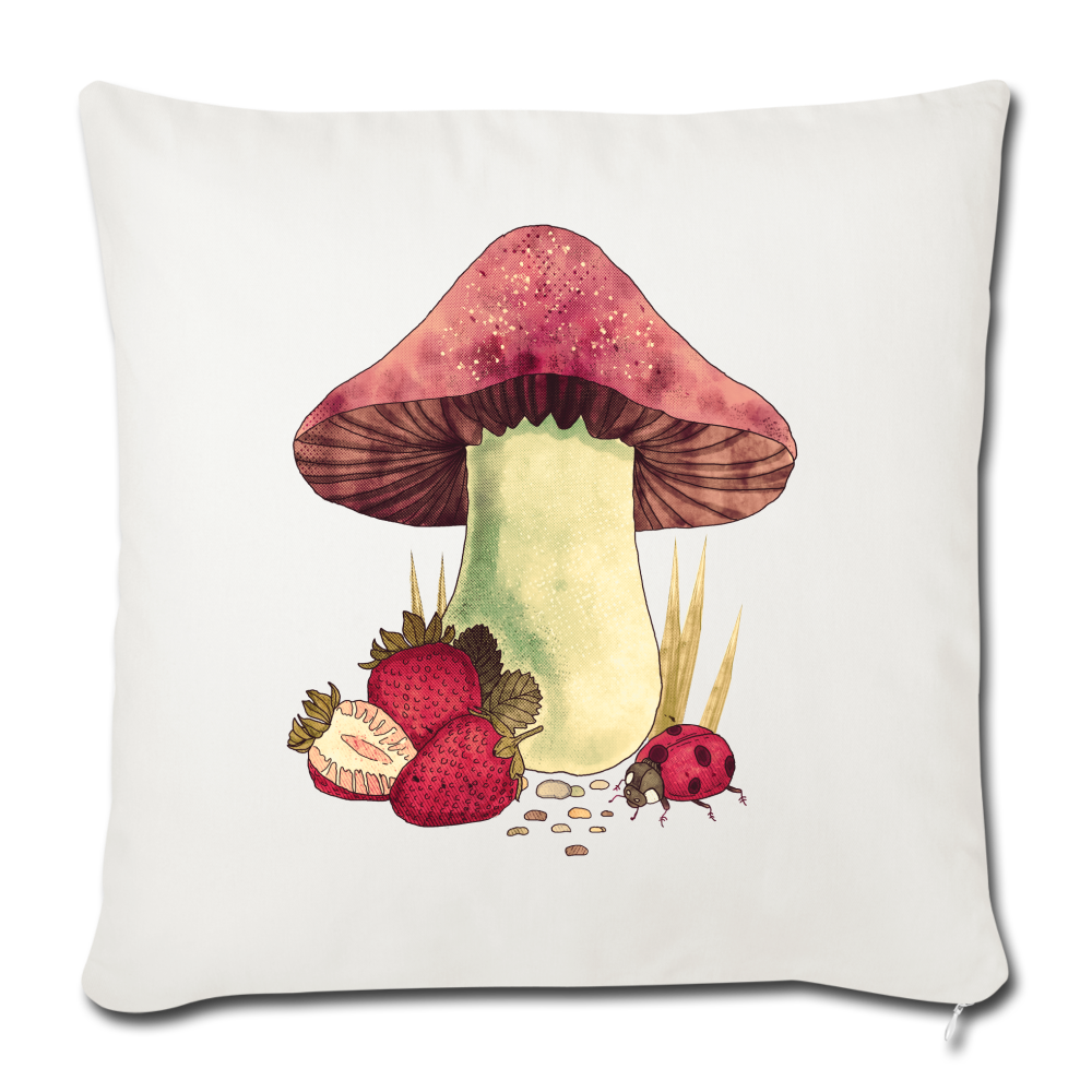Sofakissenbezug 44 x 44 cm - "Cottagecore_Pilz und Erdbeeren" - Naturweiß