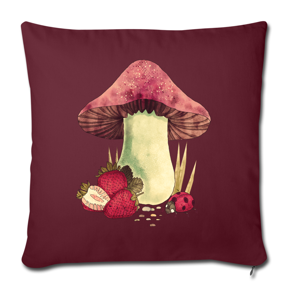 Sofakissenbezug 44 x 44 cm - "Cottagecore_Pilz und Erdbeeren" - Burgunderrot