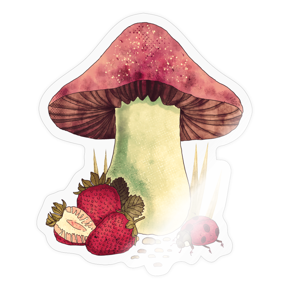 Sticker - "Cottagecore_Pilz und Erdbeeren" - Transparent glänzend