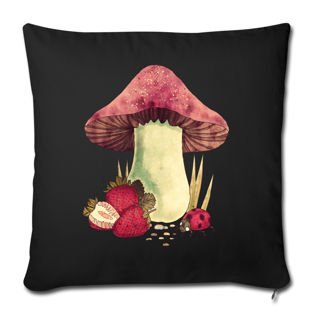 Sofakissen mit Füllung 44 x 44 cm - "Cottagecore_Pilz und Erdbeeren" - Schwarz