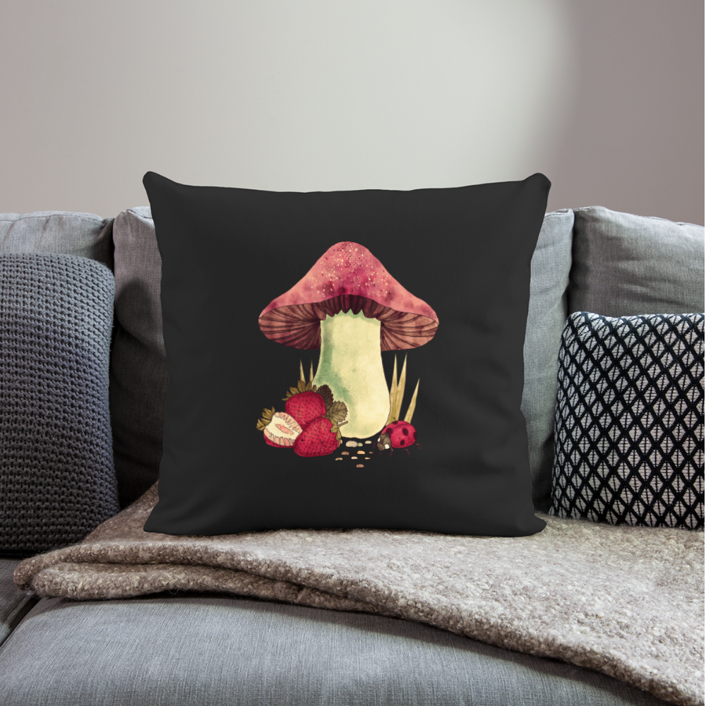 Sofakissen mit Füllung 44 x 44 cm - "Cottagecore_Pilz und Erdbeeren" - Schwarz