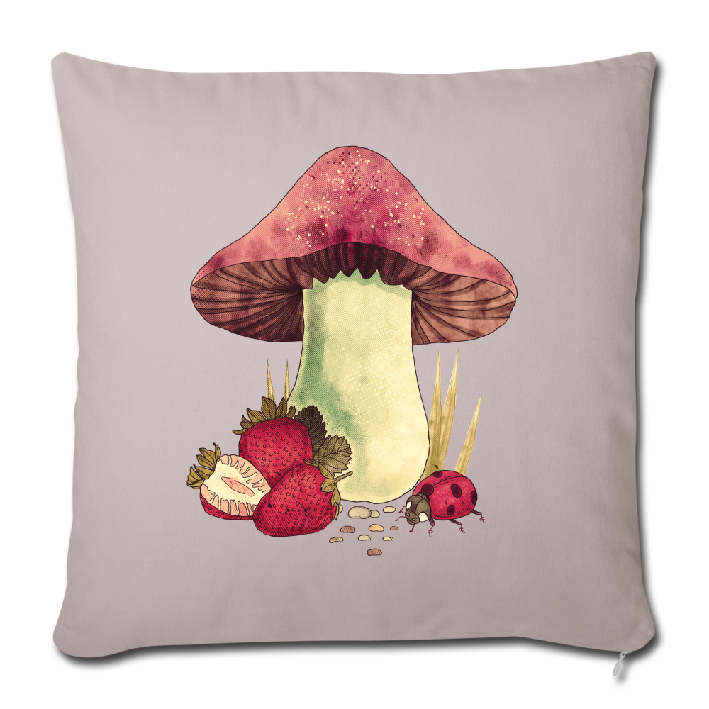Sofakissen mit Füllung 44 x 44 cm - "Cottagecore_Pilz und Erdbeeren" - helles Taupe