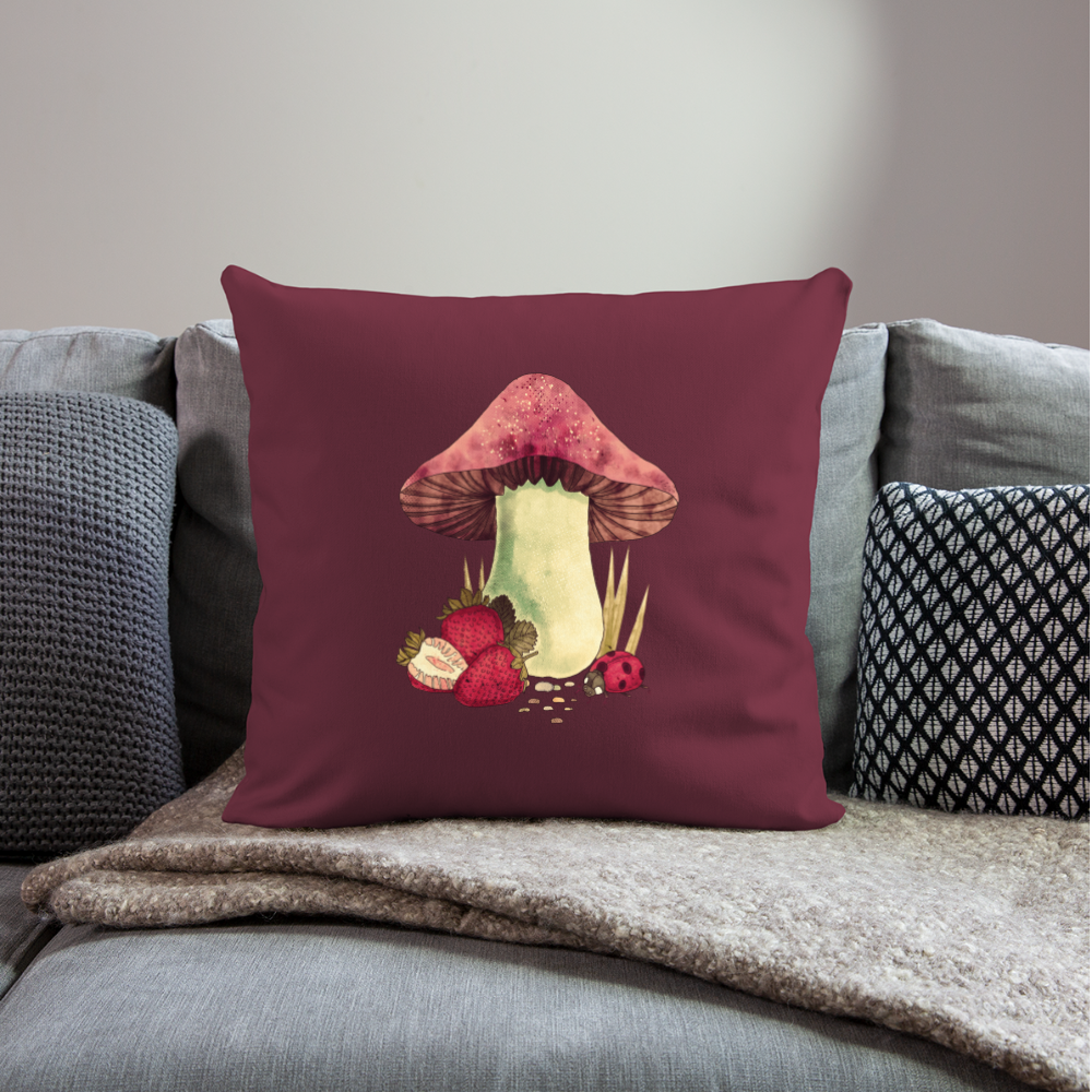 Sofakissen mit Füllung 44 x 44 cm - "Cottagecore_Pilz und Erdbeeren" - Burgunderrot