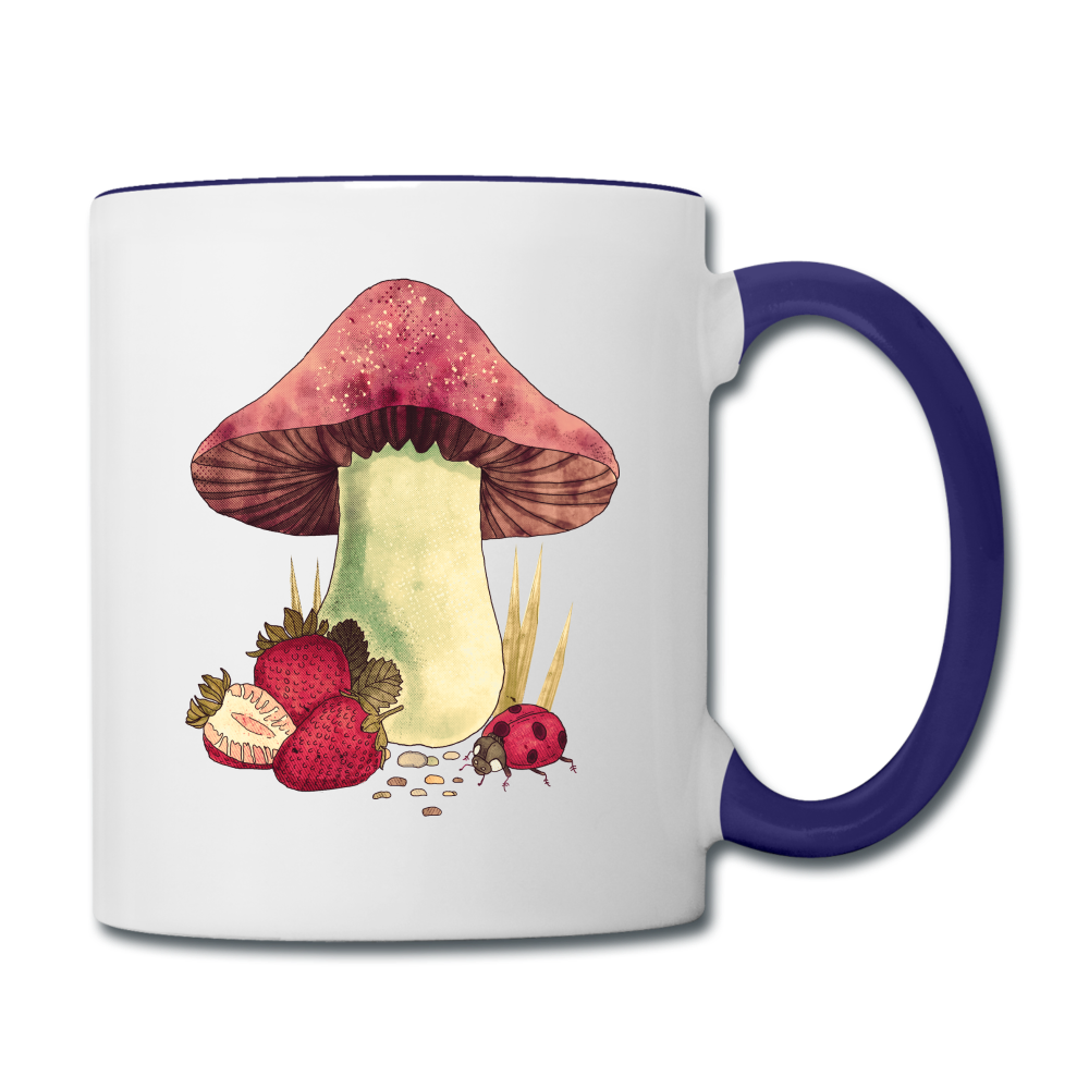 Tasse zweifarbig - "Cottagecore_Pilz und Erdbeeren" - Weiß/Kobaltblau