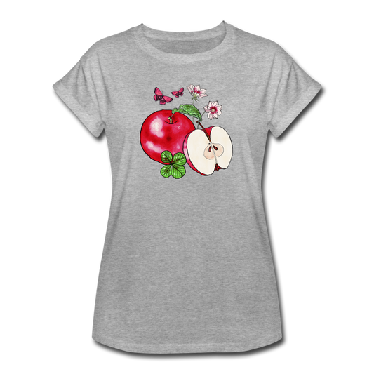 Frauen Oversize T-Shirt - “Cottagecore Äpfel” - Grau meliert