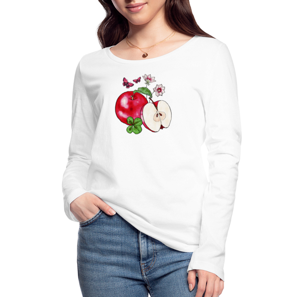 Frauen Bio-Langarmshirt - “Cottagecore Äpfel” - Weiß