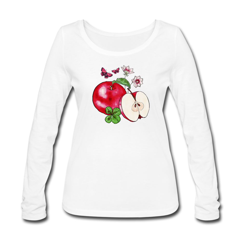 Frauen Bio-Langarmshirt - “Cottagecore Äpfel” - Weiß