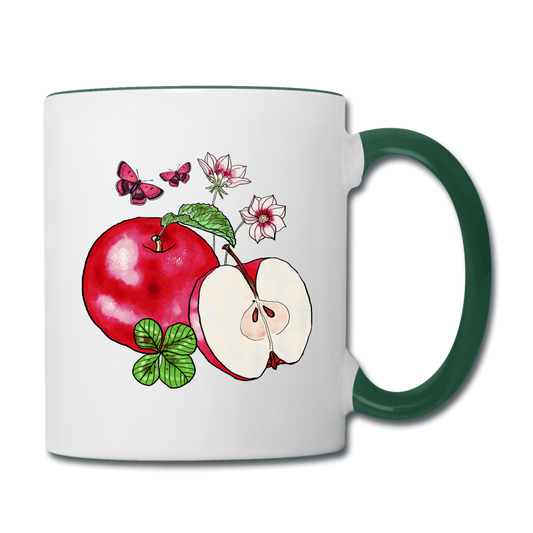 Tasse zweifarbig - “Cottagecore Äpfel” - Weiß/Dunkelgrün