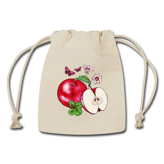 Geschenksäckchen aus Baumwolle - “Cottagecore Äpfel” - Naturweiß