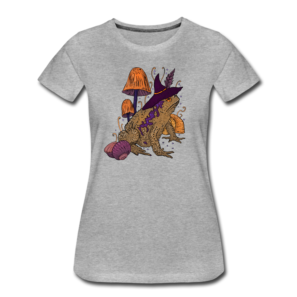 Frauen Premium Bio T-Shirt - “Goblincore Kröte“ - Grau meliert