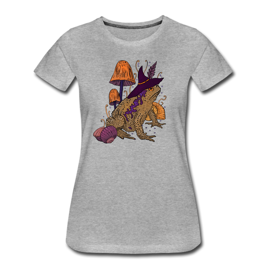 Frauen Premium Bio T-Shirt - “Goblincore Kröte“ - Grau meliert