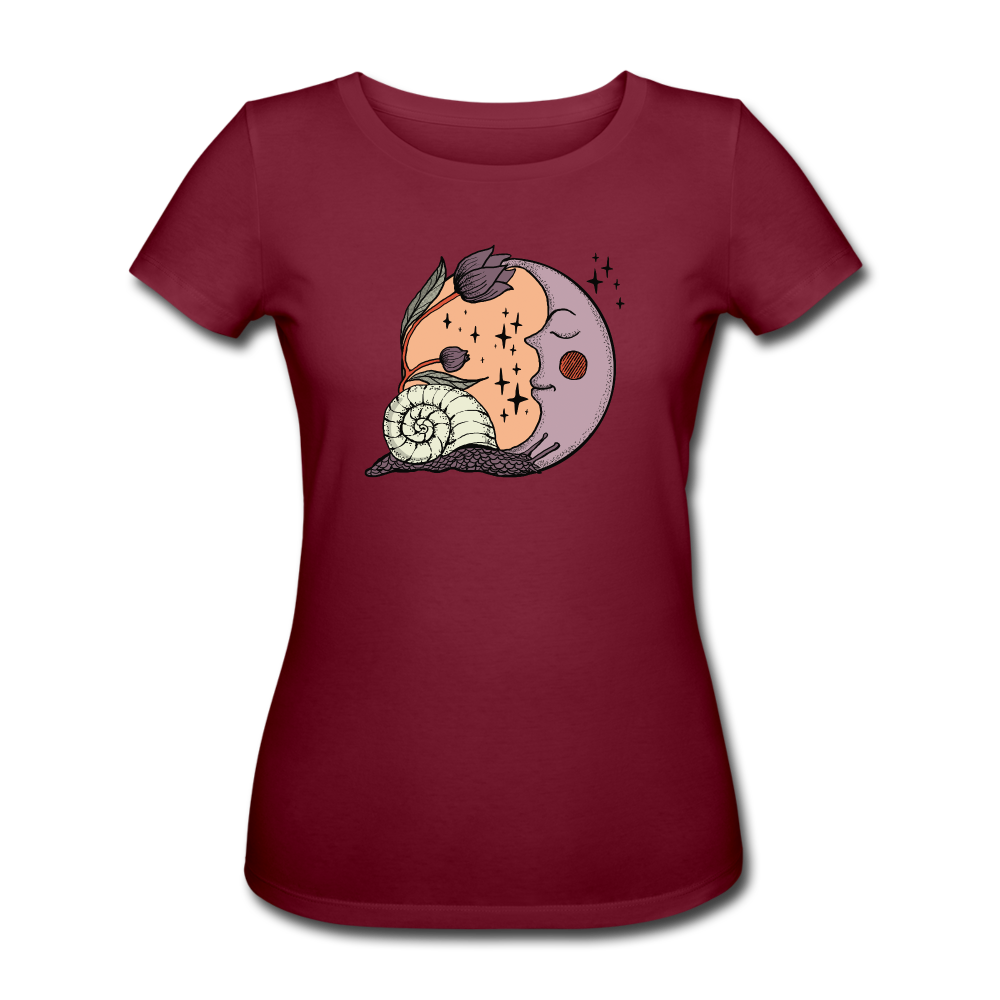 Frauen Bio-T-Shirt - “Cottagecore_Schnecke und Mond” - Burgunderrot
