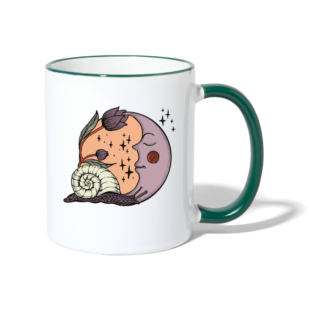 Tasse zweifarbig - “Cottagecore_Schnecke und Mond” - Weiß/Dunkelgrün