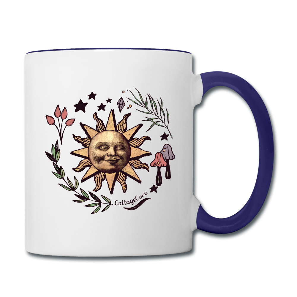 Tasse zweifarbig - “Cottagecore_Die Sonne lacht” - Weiß/Kobaltblau