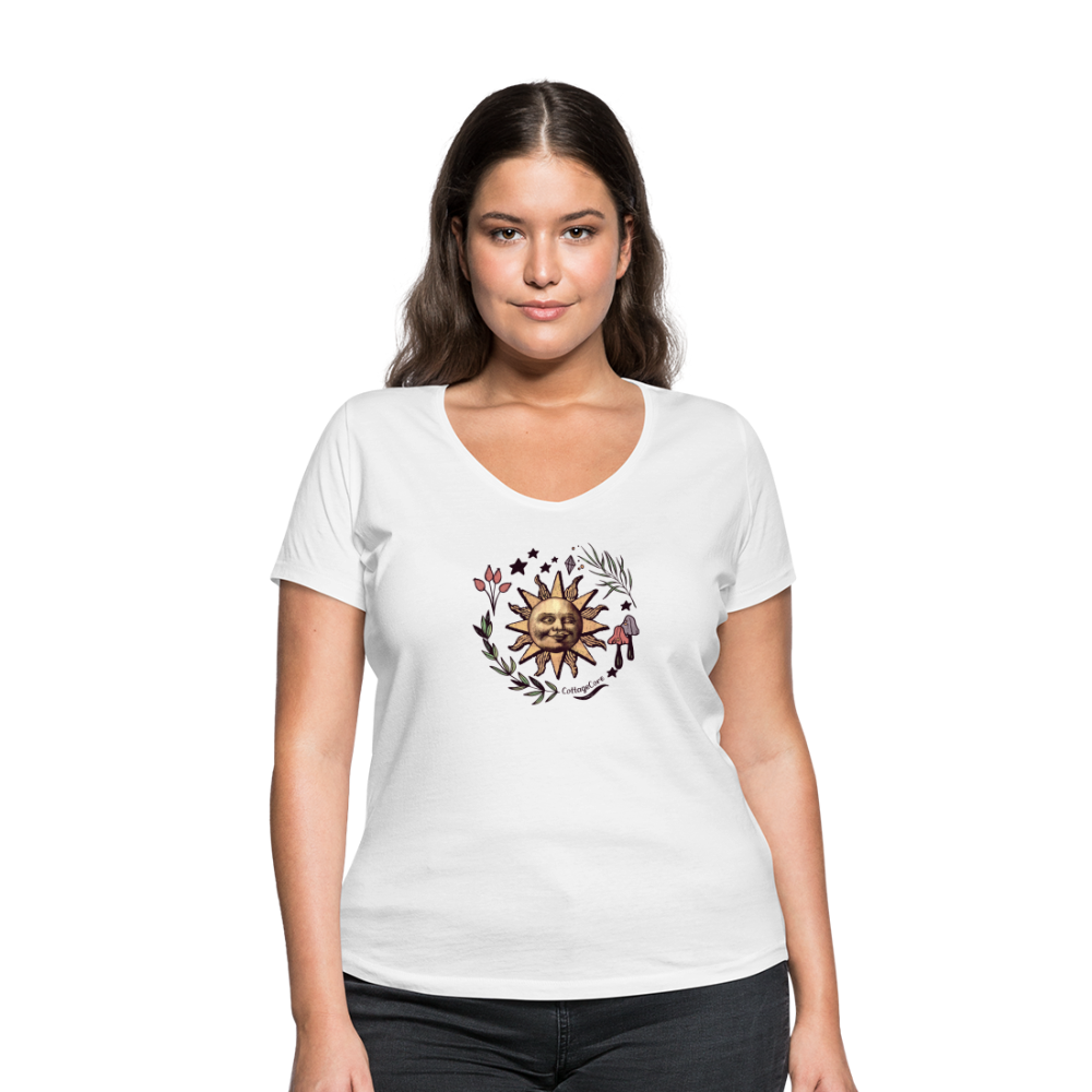 Frauen Bio-T-Shirt mit V-Ausschnitt - “Cottagecore_Die Sonne lacht” - Weiß