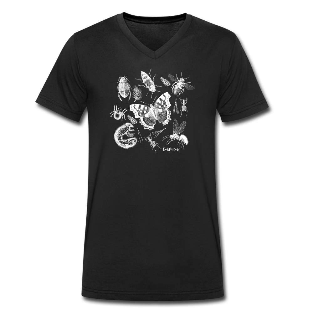 Männer Bio-T-Shirt mit V-Ausschnitt - "Goblincore_Insektenfreunde" - Schwarz