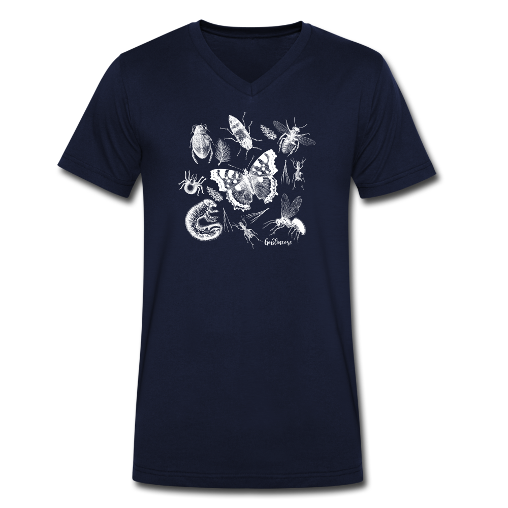 Männer Bio-T-Shirt mit V-Ausschnitt - "Goblincore_Insektenfreunde" - Navy