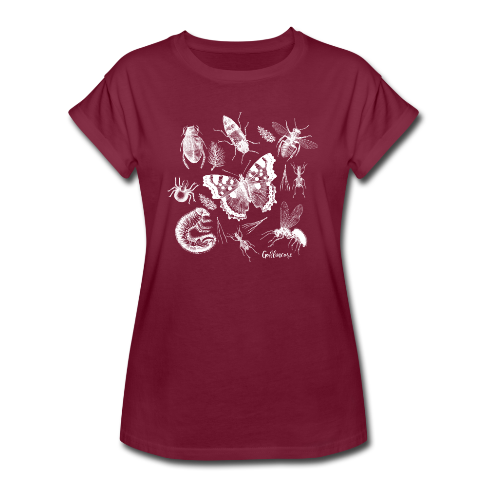 Frauen Oversize T-Shirt - "Goblincore_Insektenfreunde" - Bordeaux
