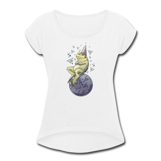 Frauen T-Shirt mit gerollten Ärmeln - "Magic Frog" - Weiß