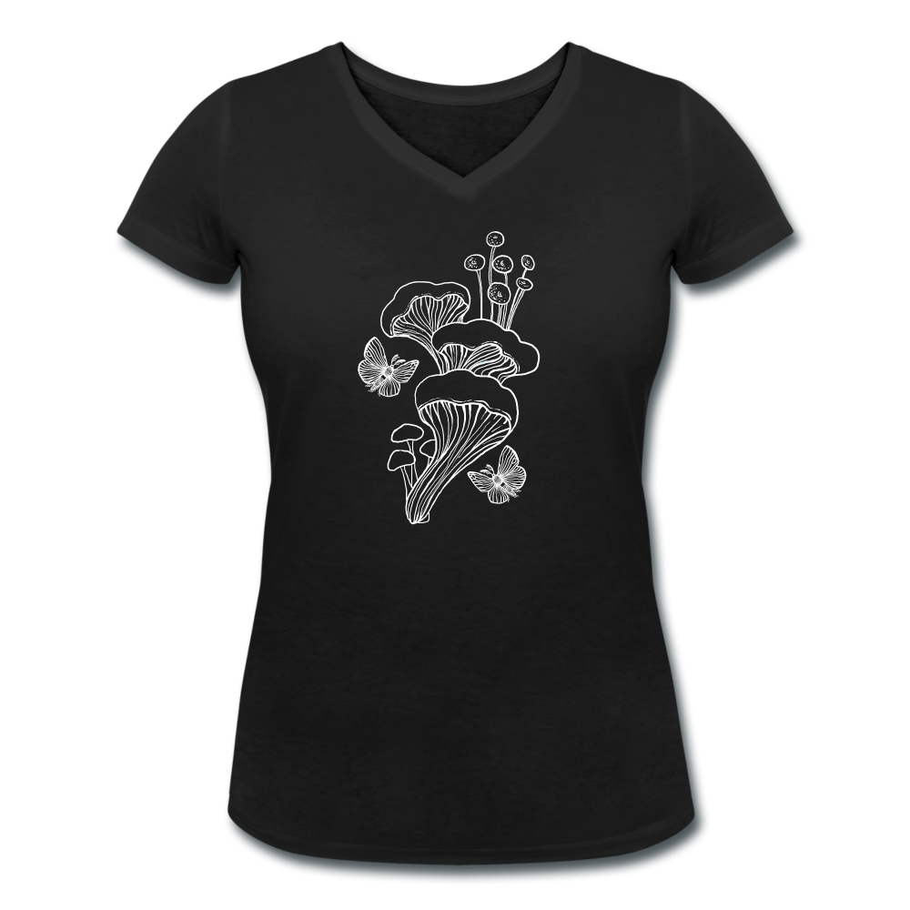 Frauen Bio-T-Shirt mit V-Ausschnitt - “Goblincore_Tanz der Motten” - Schwarz