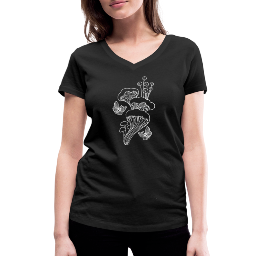 Frauen Bio-T-Shirt mit V-Ausschnitt - “Goblincore_Tanz der Motten” - Schwarz