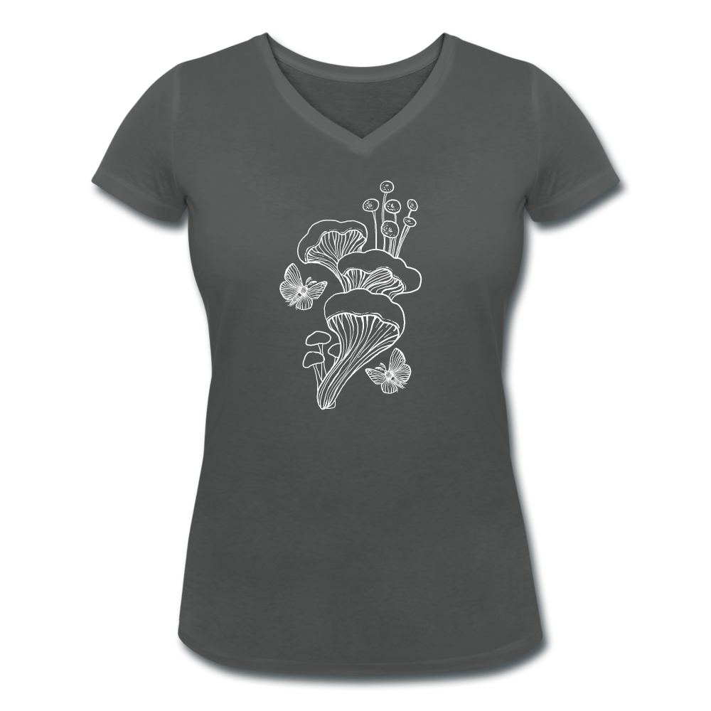 Frauen Bio-T-Shirt mit V-Ausschnitt - “Goblincore_Tanz der Motten” - Anthrazit