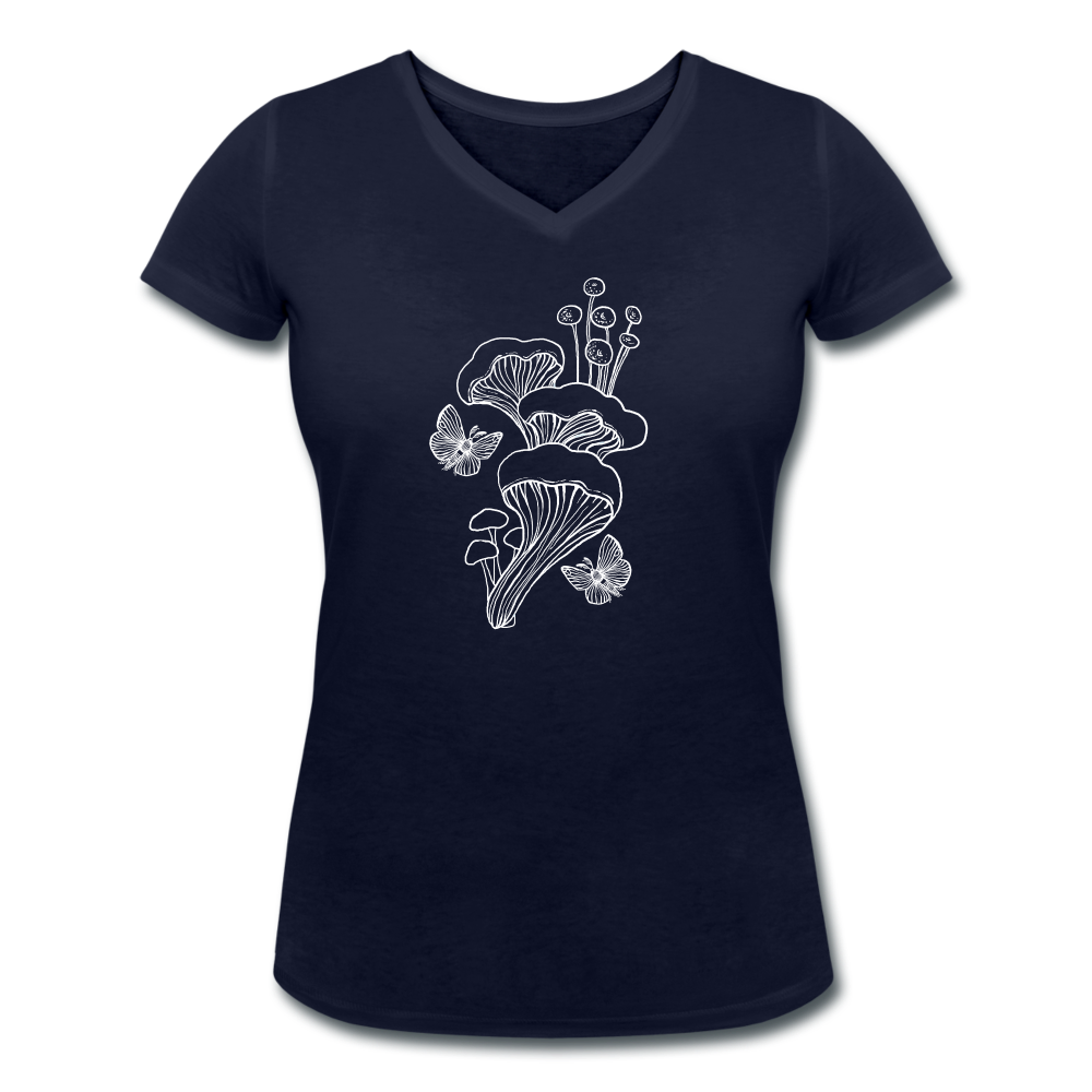 Frauen Bio-T-Shirt mit V-Ausschnitt - “Goblincore_Tanz der Motten” - Navy