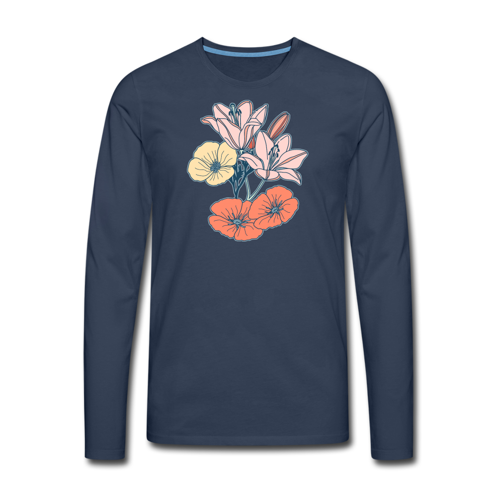 Männer Premium Langarmshirt - “Some Flowers” - Navy